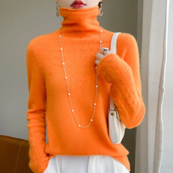 wool turtleneck solid color long sleeve pullover fashion - Image 6