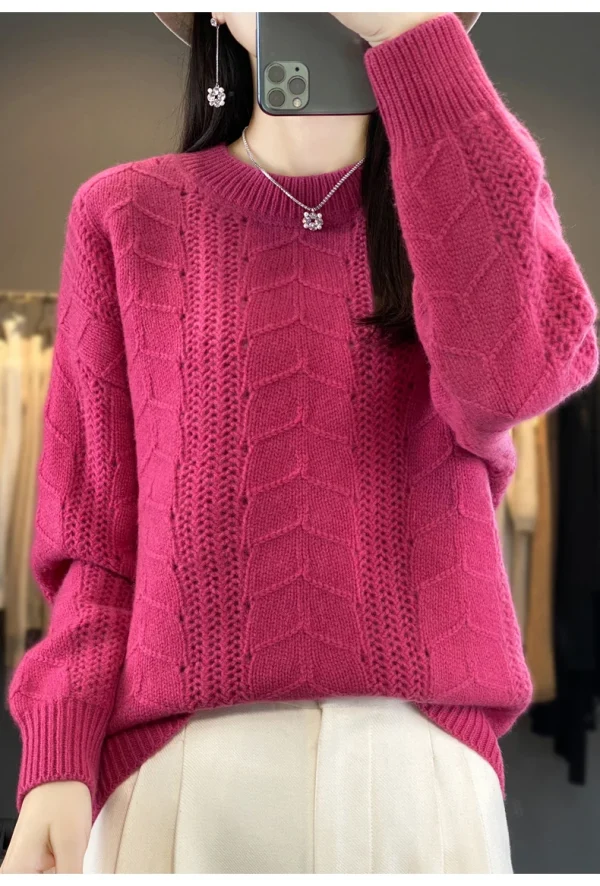 Sweater Women's Round Neck Pullover Warm Bottom Knit Shirt - Image 10