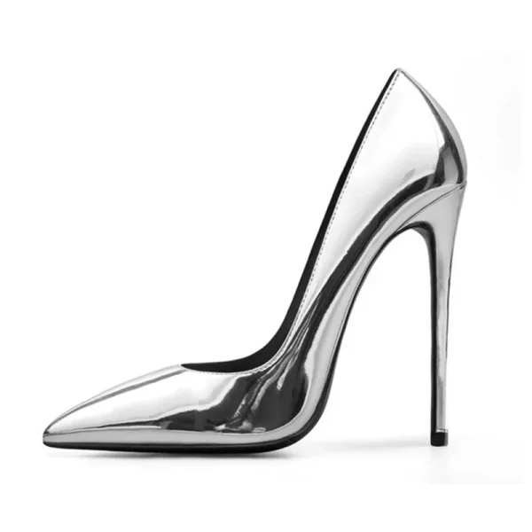 Sexy Silver High Heels Women Pointed Toe Slip On Stilettos Pumps - Image 3