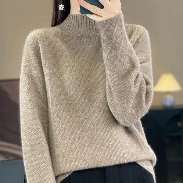 wool cashmere sweater Women's semi-turtleneck pullover warm bottom knit - Image 2