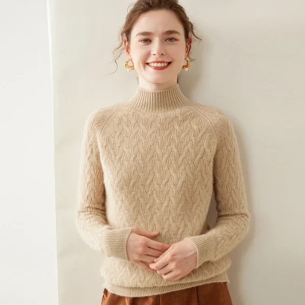 Loose Fashion Cashmere Sweater Women's Half High Neck Warm Bottom Knit - Image 3