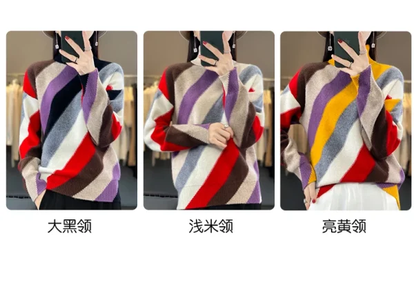 Wool turtleneck color matching thick sweater knitted pullover fashion loose coat - Image 7