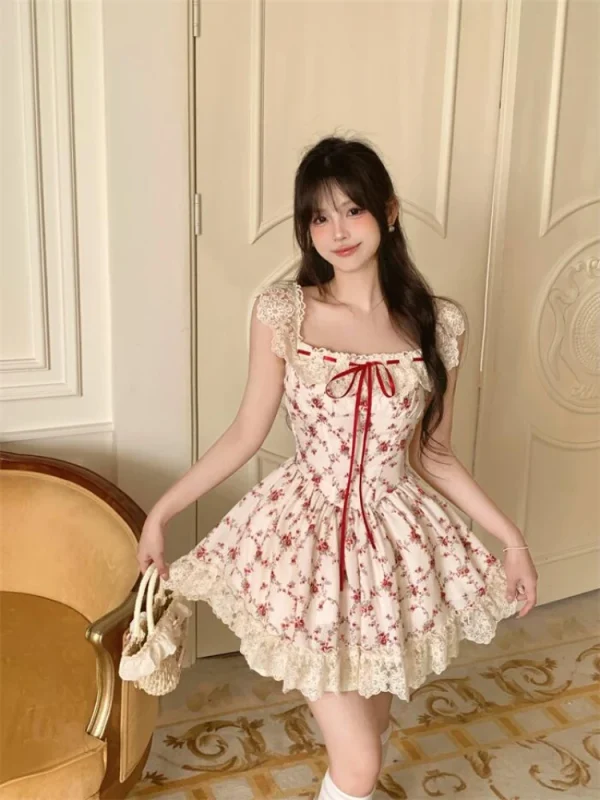 Summer Floral Lace Suit Woman Elegant Sleeveless - Image 5