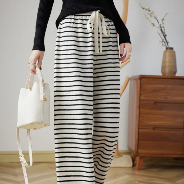 wool pants striped knitted casual fashion loose wide-leg pants - Image 5