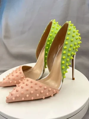 Green Pink Matte Patchwork Stiletto Pumps Women Sexy