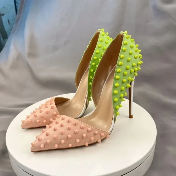 Green Pink Matte Patchwork Stiletto Pumps Women Sexy