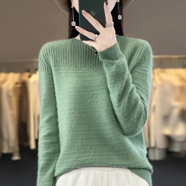 Women's O-neck pullover leisure knitted sweater women's Korean fashion - Image 3