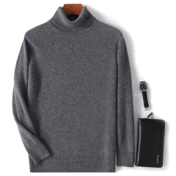 Men's pure cashmere sweater pullover high lapel - Image 4