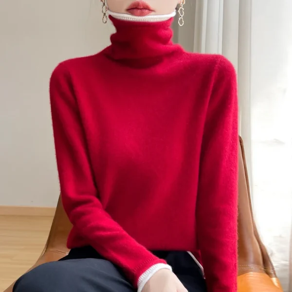 Cashmere sweater female white edge fake two-piece pile collar sweater - Image 4