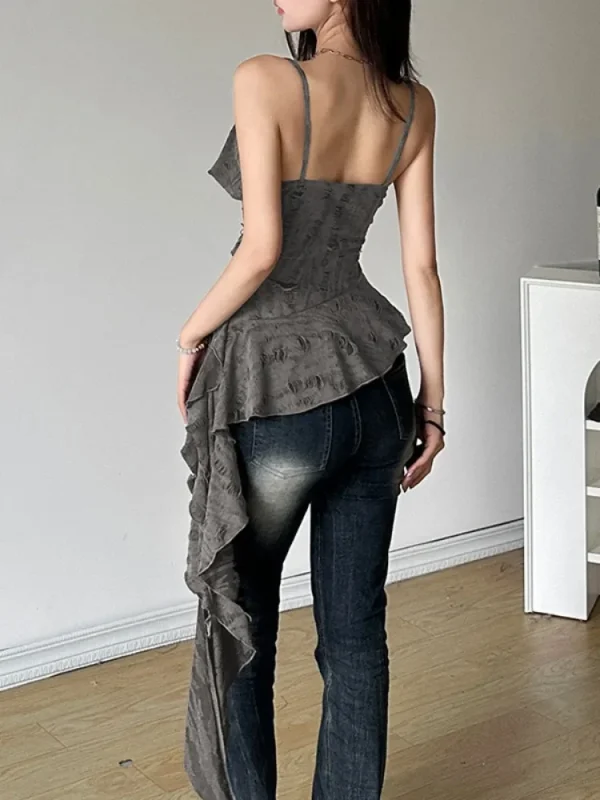 Streetwear Irregular Ruffled Women Backless Camisole - Image 5