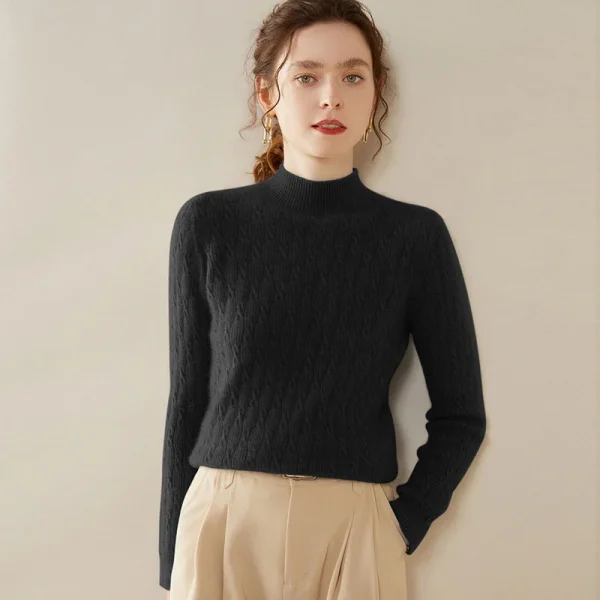 Fashion cashmere sweater half high neck warm bottom long knit - Image 5