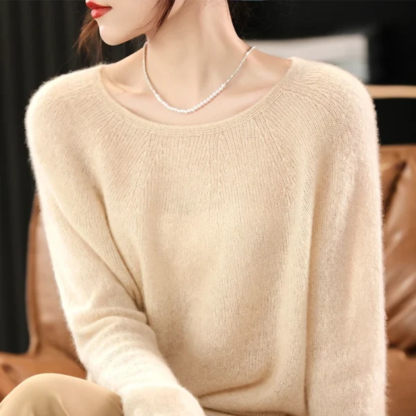 Fashion cashmere sweater women's O-collar pullover warm bottom