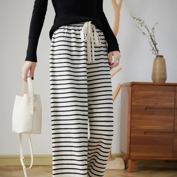 wool pants striped knitted casual fashion loose wide-leg pants - Image 4