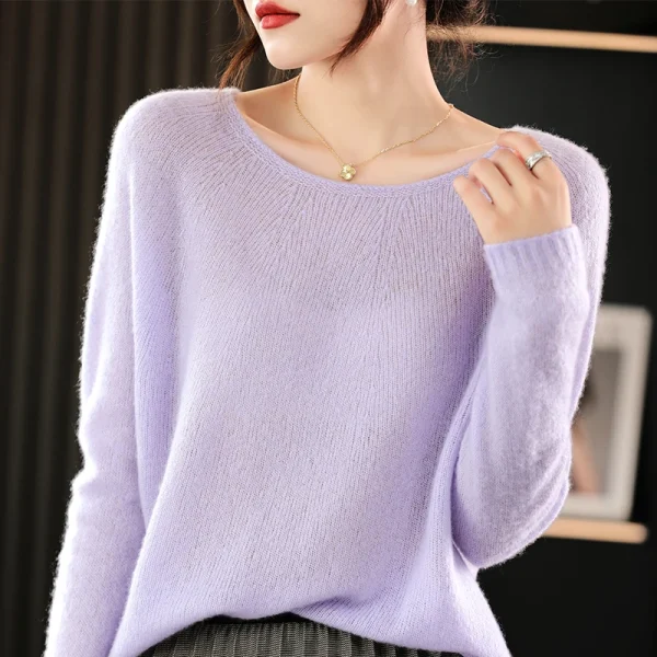 Fashion cashmere sweater women's O-collar pullover warm bottom - Image 5