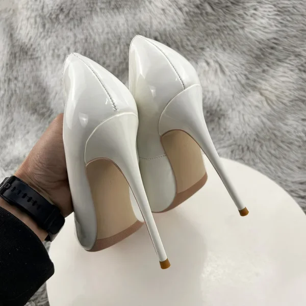 Round Toe Women Solid White Simple High Heel Shoes - Image 4