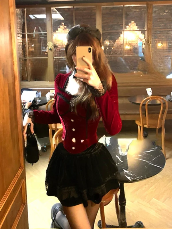 Slim  Mini Skirt Kawaii Korean Fashion Set Woman Chic - Image 4