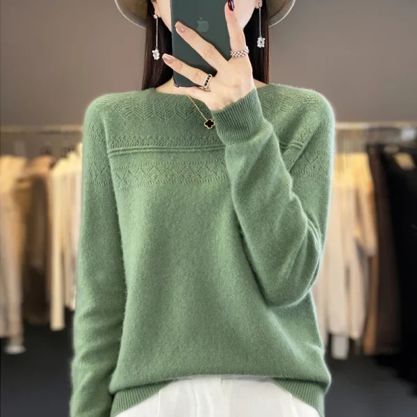 Sweater women's O-neck pullover hollow long sleeve Korean fashion - Image 4