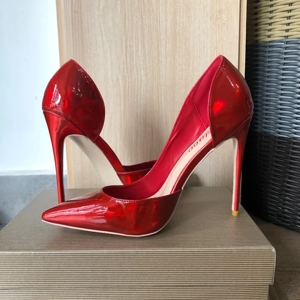 Glossy Red Women Pointy Toe High Heels Wedding Bridal Shoes - Image 4