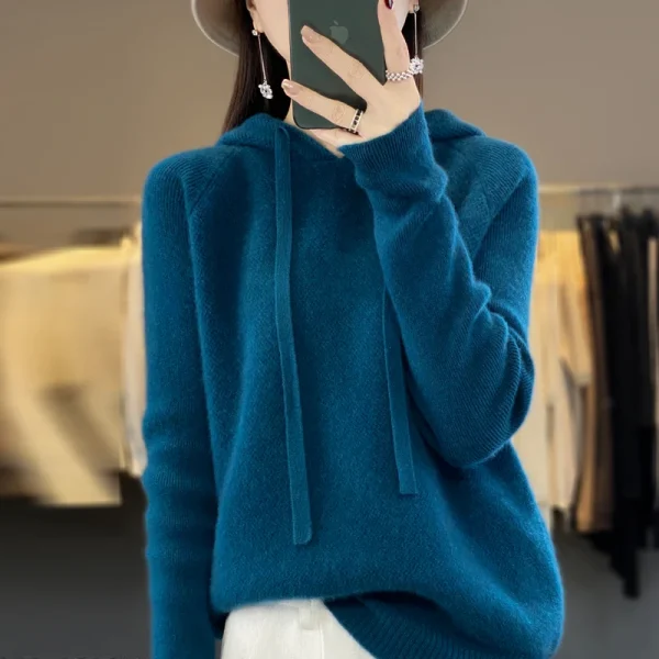 Wool hoodie Fall/winter new cashmere sweater Women's - Image 5