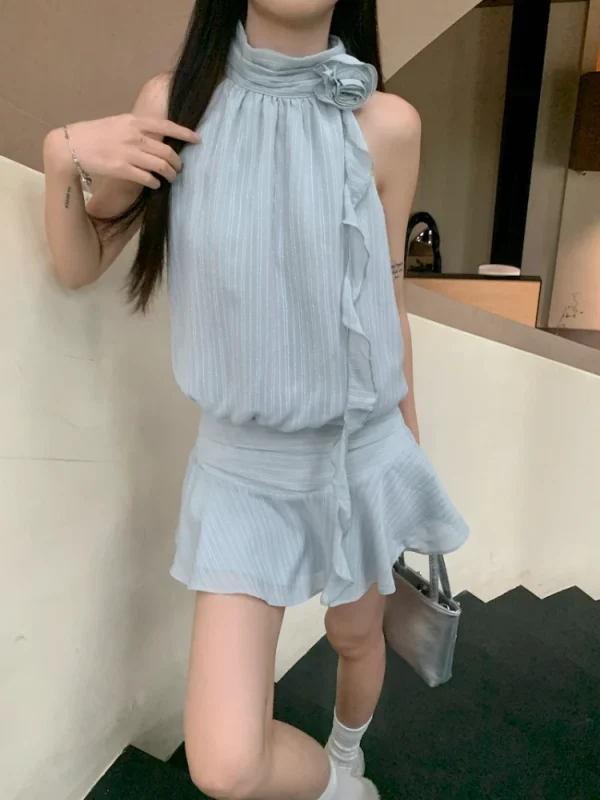 Woman Korean Fashion  Minid Dress Casual Sexy Sleeveless Short Party Dress - Image 2