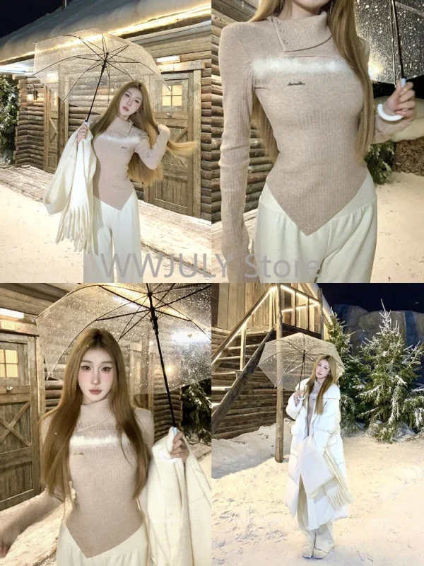 Winter Irregular Wool Knitted Tops for Women Slim Fit Korean Fashion - Image 4