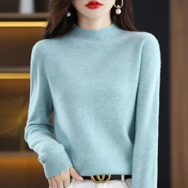 wool cashmere sweater women's sweater semi-high-necked - Image 2