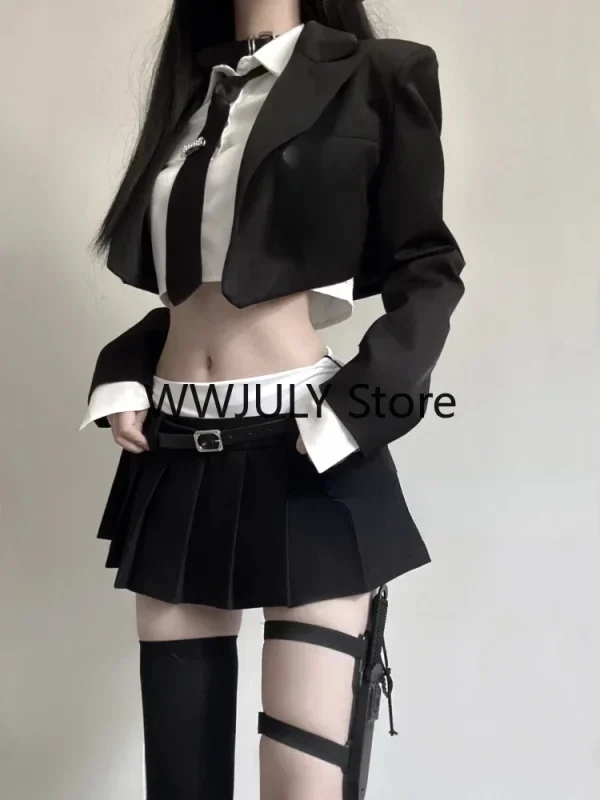 Vintage 3 Piece Set Skirt Woman Black Short Blazers - Image 5