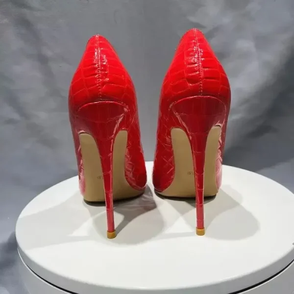 Sexy Hot Red Croc-Effect Women Pointy Toe High Heel Shoes - Image 6