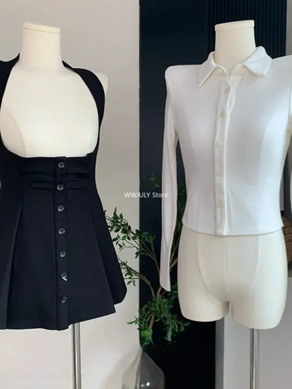 Fall Outfits Office Lady Skirt Sets Lapel Cardigan Crop Tops - Image 4