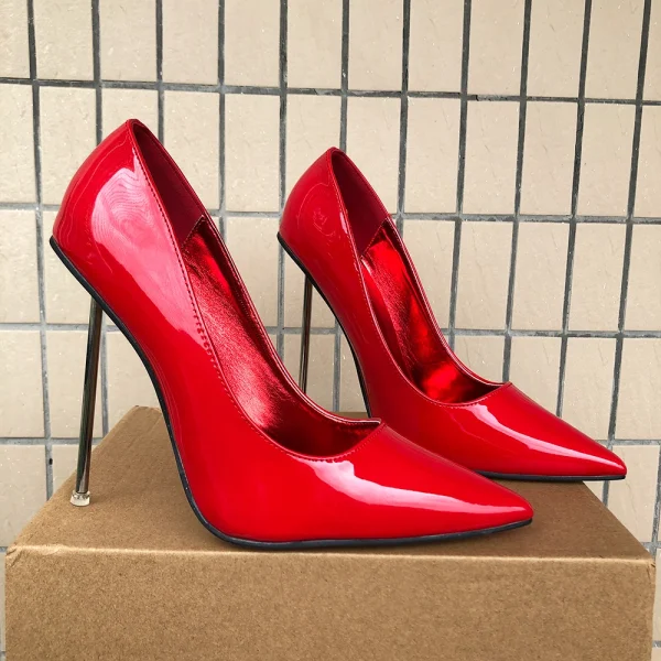 Metal High Heels Women Sexy Glossy Red Pumps Fetish - Image 5