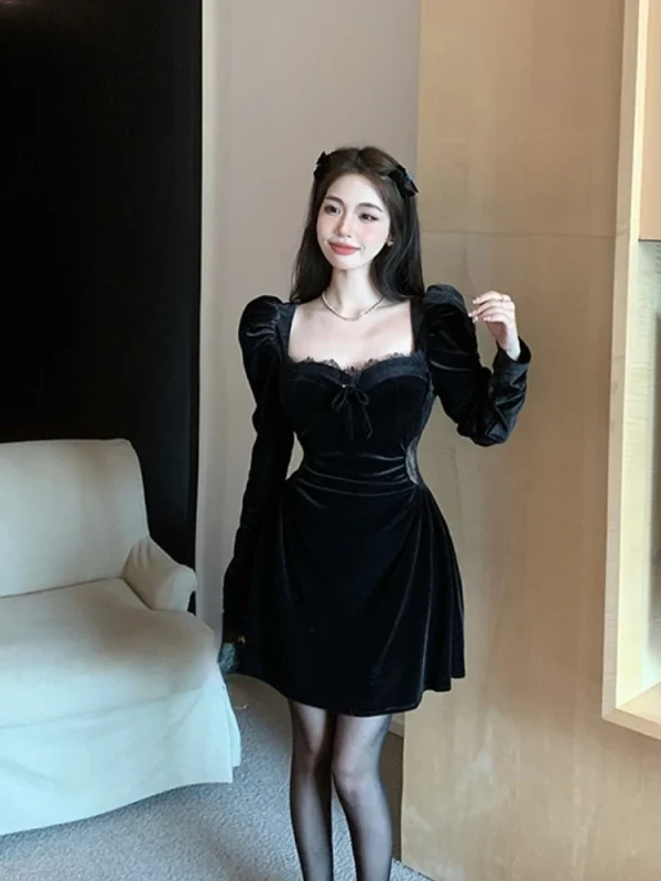 Gothic Vintage Black Long Sleeve Dress Woman - Image 6