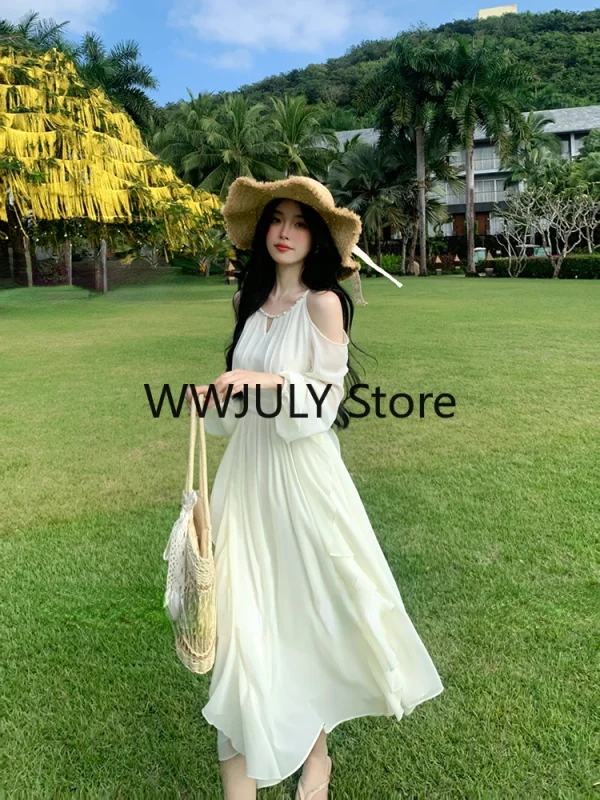 Chiffon Elegant Midi Dress Women Long Sleeve French Style - Image 6