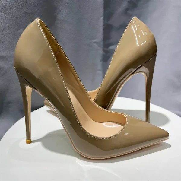 Dark Nude Women Patent leather Pointed Toe High Heels