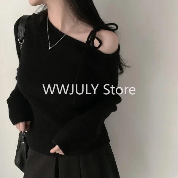 Sweater Women Clothing Irregular Skew Collar Long Sleeve - Image 5