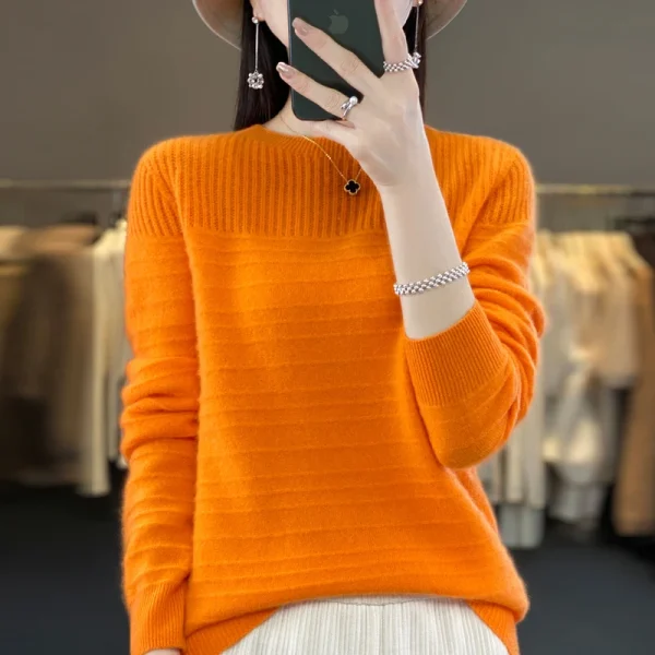 Women's O-neck pullover leisure knitted sweater women's Korean fashion - Image 2