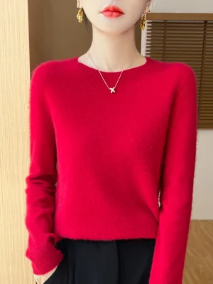 Winter new cashmere basic top long sleeve women’s O-neck sweater