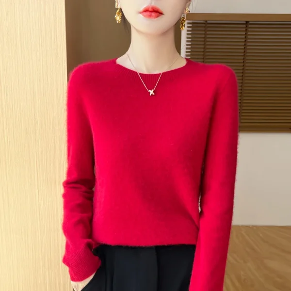 Winter new cashmere basic top long sleeve women's O-neck sweater