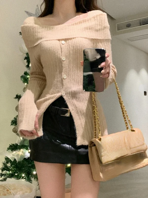 Winter Red Casual Knitted Sweater Woman Slim Korean Style - Image 3