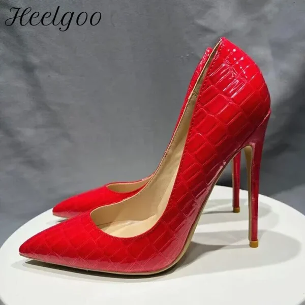 Sexy Hot Red Croc-Effect Women Pointy Toe High Heel Shoes - Image 2