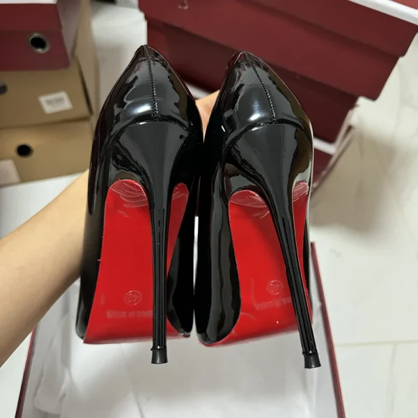 Sexy 12cm Glossy Black Women Red Inside Stilettos Pump Office - Image 3