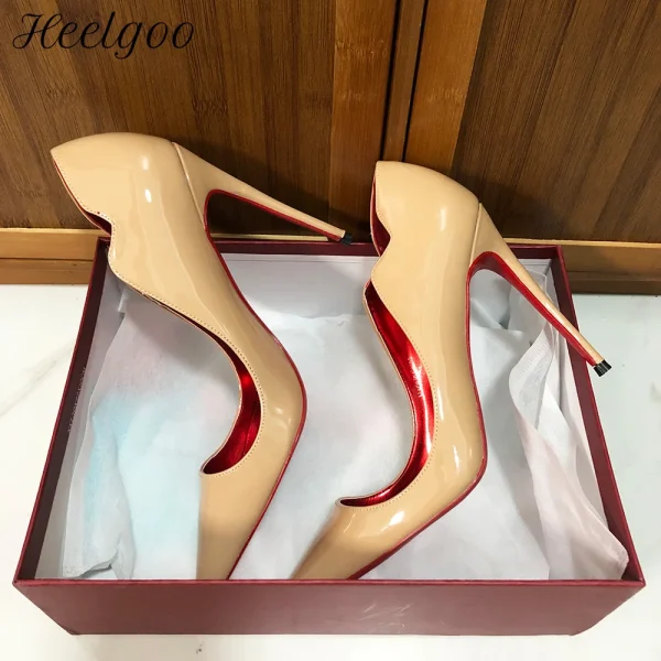 Design Glossy Nude Elegant Curl Cut Women Pointy Toe 12cm High Heel - Image 2