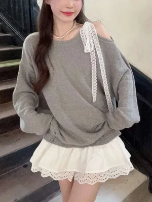 Korean Style Patchwork Mini Dress Long Sleeve Sweatshirts Dress