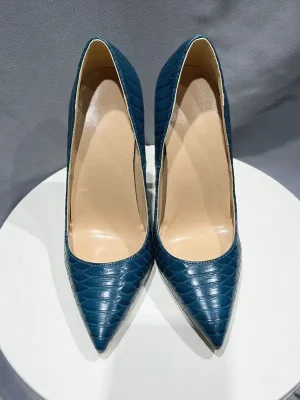 Dark Blue Croc-Effect Women Sexy Pointy Toe High Heel Shoes