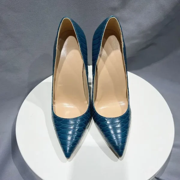 Dark Blue Croc-Effect Women Sexy Pointy Toe High Heel Shoes