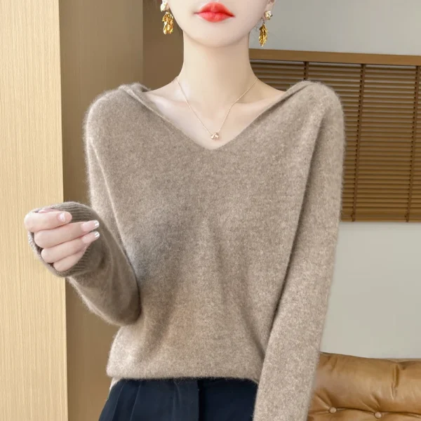 Wool Sweater V-neck Casual Loose Cashmere Knitwear Korean Fashion - Image 4