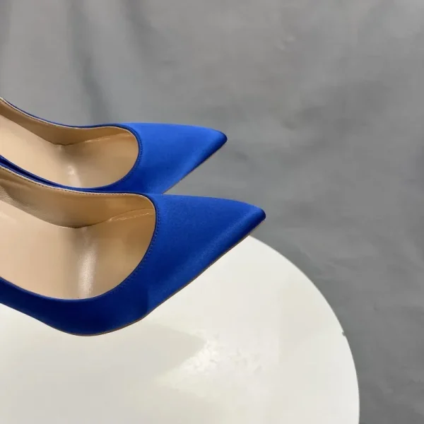 Women Blue Silk Satin Sexy Pointy Toe High Heels Pumps - Image 5