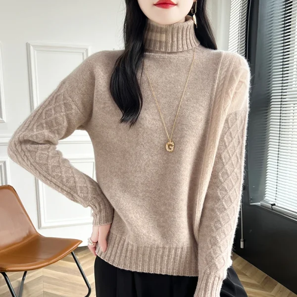 Color matching fashion turtleneck pullover sweater for women - Image 3