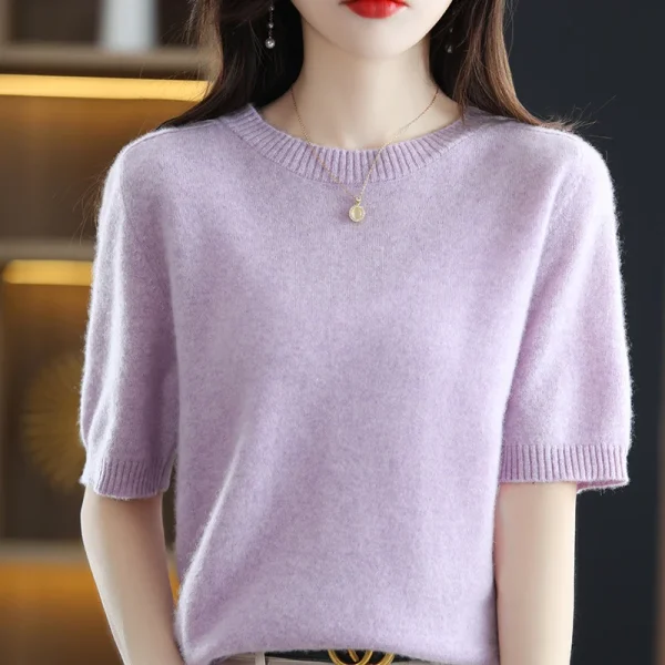 wool T-shirt spring and summer new women's O-neck pullover - Image 4