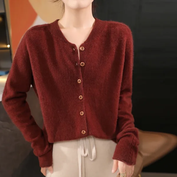 Wool women's V-neck stand-up pullovers in autumn - Image 4