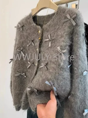 Women Temperament High Soft Mohair Knitted Cardigan Fragrant Coat